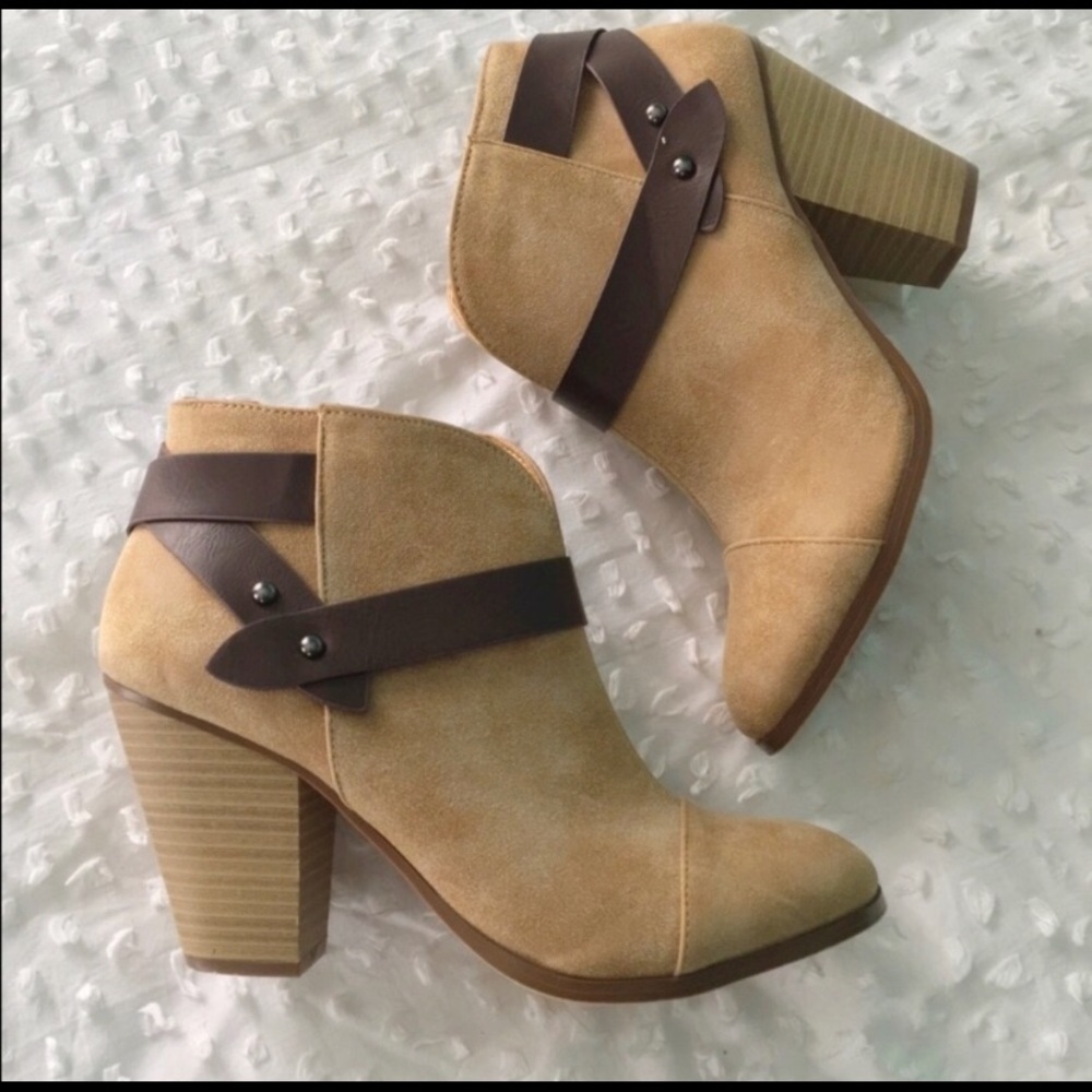 Tan Brown Ankle Heeled Booties